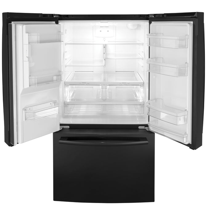 GE 25.6 Cu. Ft. High-Gloss Black Freestanding French Door Refrigerator