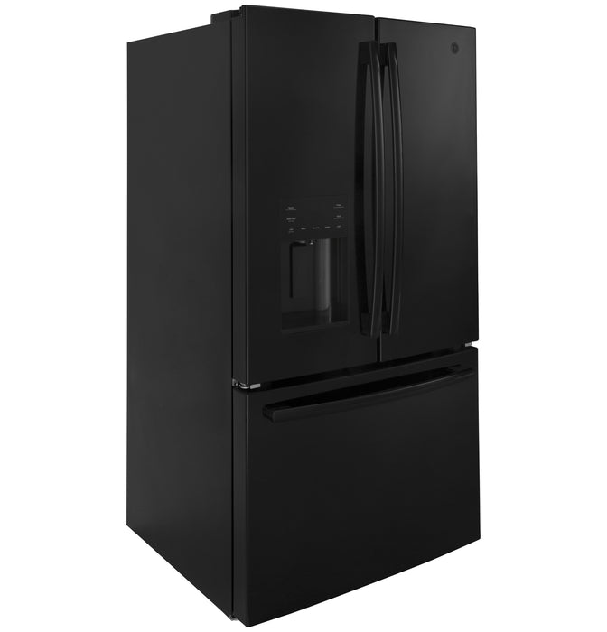 GE 25.6 Cu. Ft. High-Gloss Black Freestanding French Door Refrigerator