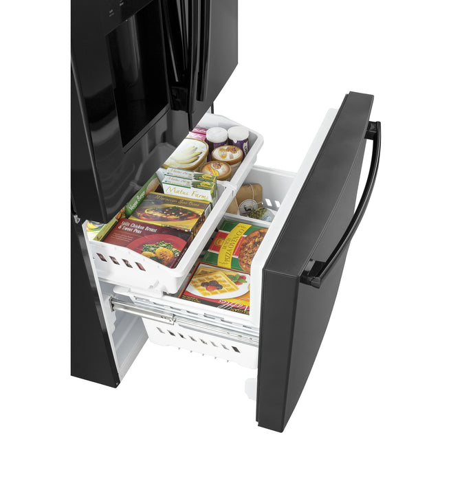 GE 25.6 Cu. Ft. High-Gloss Black Freestanding French Door Refrigerator