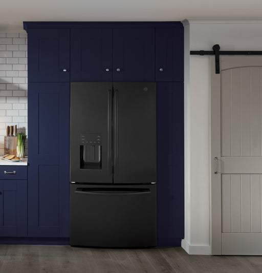 GE 25.6 Cu. Ft. High-Gloss Black Freestanding French Door Refrigerator GFE26JGMBB - FAMSA Furniture (TX)