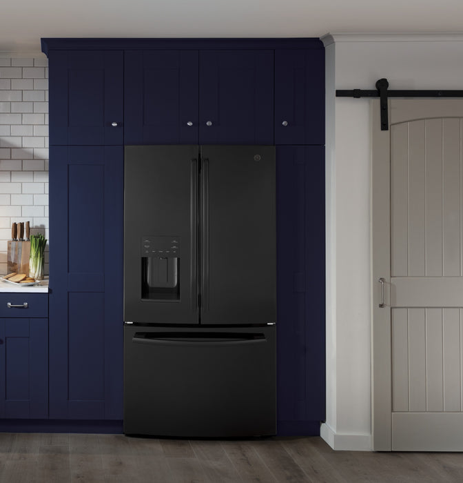 GE 25.6 Cu. Ft. High-Gloss Black Freestanding French Door Refrigerator