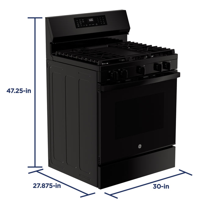 GE® 30" Free-Standing Gas Convection Range with No Preheat Air Fry and EasyWash™ Oven Tray GGF600AVBB
