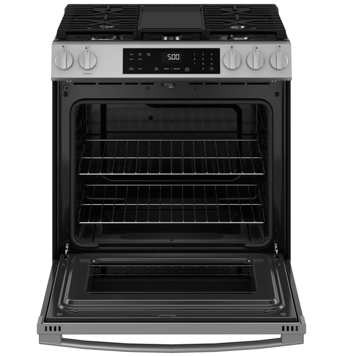 GE® 30" Slide-In Front-Control Gas Range with Crisp Mode