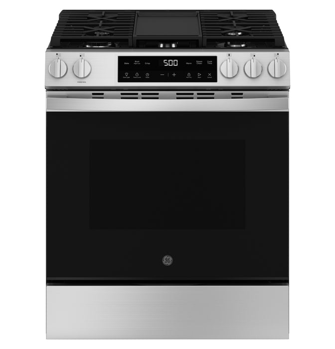 GE® 30" Slide-In Front Control Gas Range with Crisp Mode GGS500SVSS - FAMSA Furniture (TX)