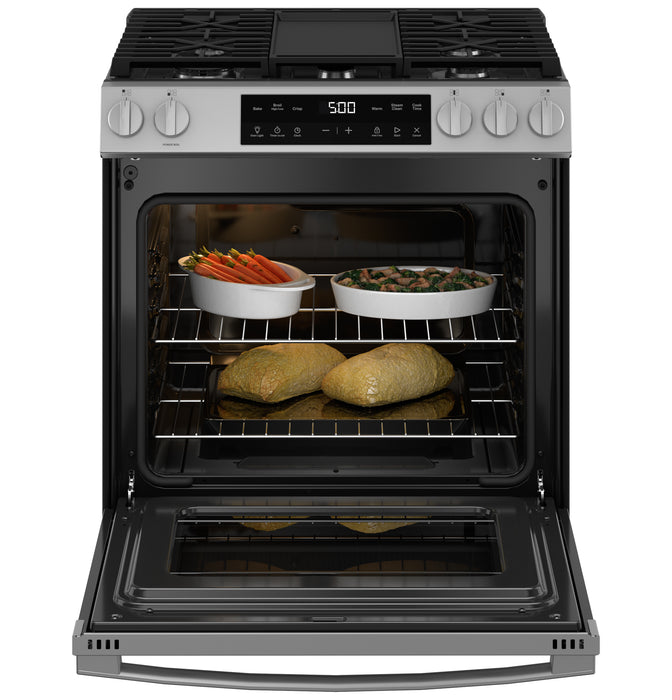 GE® 30" Slide-In Front-Control Gas Range with Crisp Mode GGS500PVSS