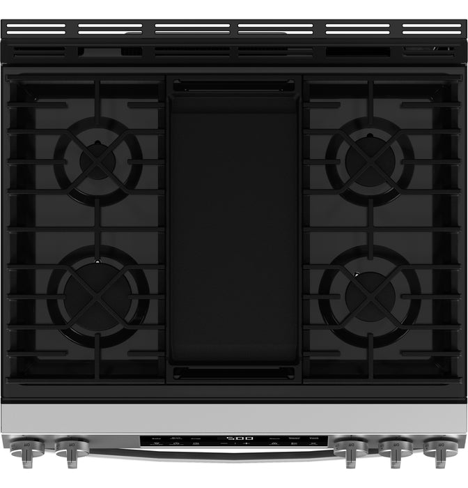 GE® 30" Slide-In Front-Control Gas Range with Crisp Mode GGS500PVSS
