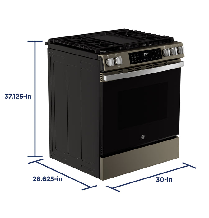 GE® 30" Slide-In Front-Control Convection Gas Range with No Preheat Air Fry and EasyWash™ Oven Tray GGS600AVES - FAMSA Furniture (TX)