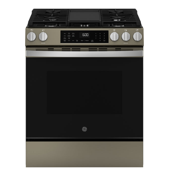 GE® 30" Slide-In Front-Control Convection Gas Range with No Preheat Air Fry and EasyWash™ Oven Tray GGS600AVES - FAMSA Furniture (TX)