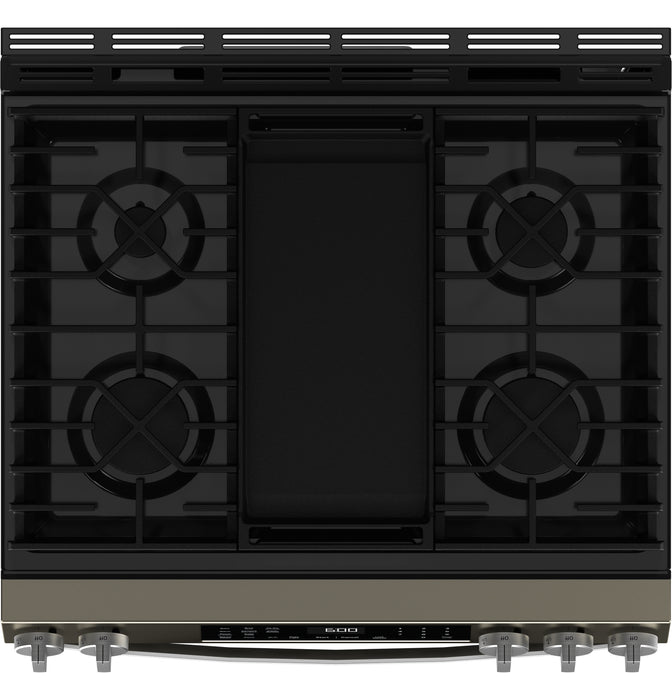 GE® 30" Slide-In Front-Control Convection Gas Range with No Preheat Air Fry and EasyWash™ Oven Tray GGS600AVES - FAMSA Furniture (TX)