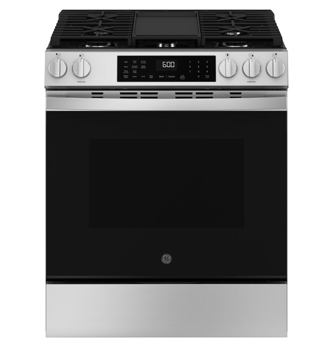 GE® 30" Slide-In Front-Control Convection Gas Range with No Preheat Air Fry and EasyWash™ Oven Tray GGS600AVFS - FAMSA Furniture (TX)