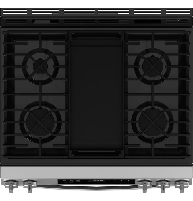 GE® 30" Slide-In Front-Control Convection Gas Range with No Preheat Air Fry and EasyWash™ Oven Tray GGS600AVFS - FAMSA Furniture (TX)