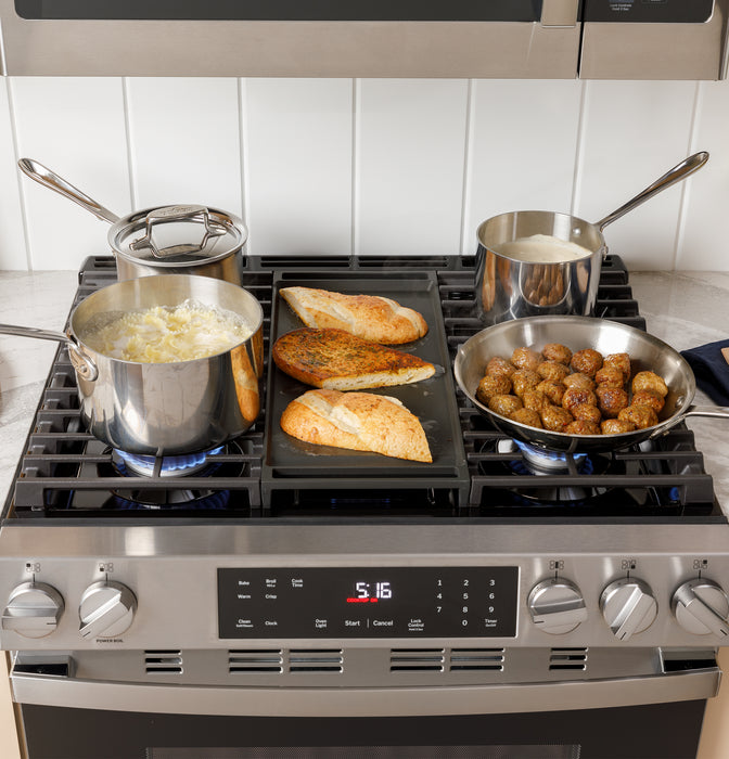 GE® 30" Slide-In Front-Control Convection Gas Range with No Preheat Air Fry and EasyWash™ Oven Tray GGS600AVWW - FAMSA Furniture (TX)