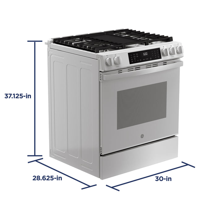 GE® 30" Slide-In Front-Control Convection Gas Range with No Preheat Air Fry and EasyWash™ Oven Tray GGS600AVWW - FAMSA Furniture (TX)