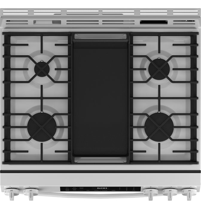 GE® 30" Slide-In Front-Control Convection Gas Range with No Preheat Air Fry and EasyWash™ Oven Tray GGS600AVWW - FAMSA Furniture (TX)