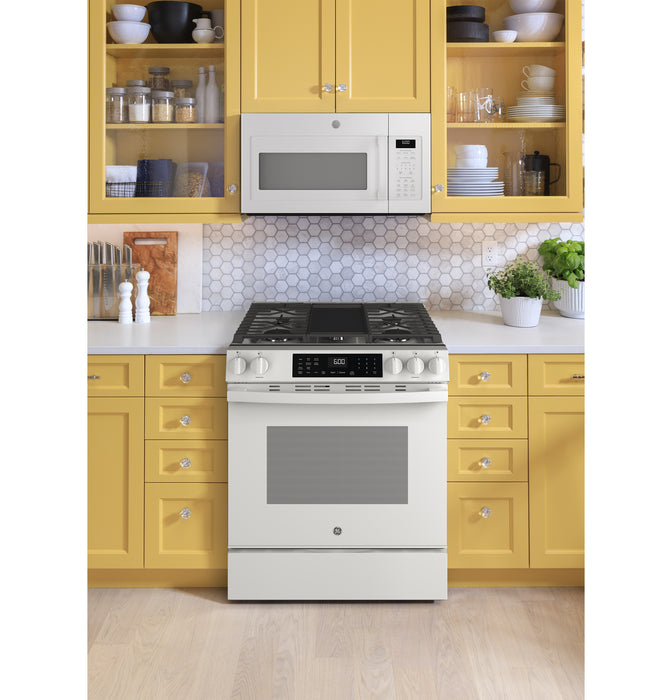 GE® 30" Slide-In Front-Control Convection Gas Range with No Preheat Air Fry and EasyWash™ Oven Tray GGS600AVWW - FAMSA Furniture (TX)