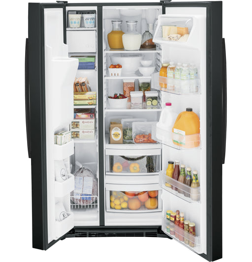 GE 23.0 Cu. Ft. Black Side-by-Side Refrigerator - FAMSA Furniture (TX)