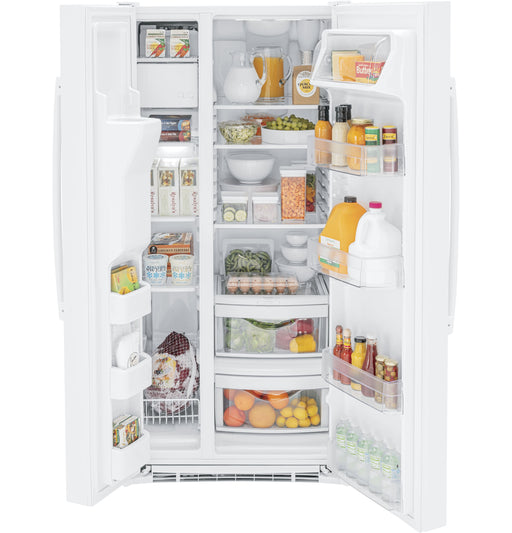 GE 23.0 Cu. Ft. White Side-by-Side Refrigerator - FAMSA Furniture (TX)