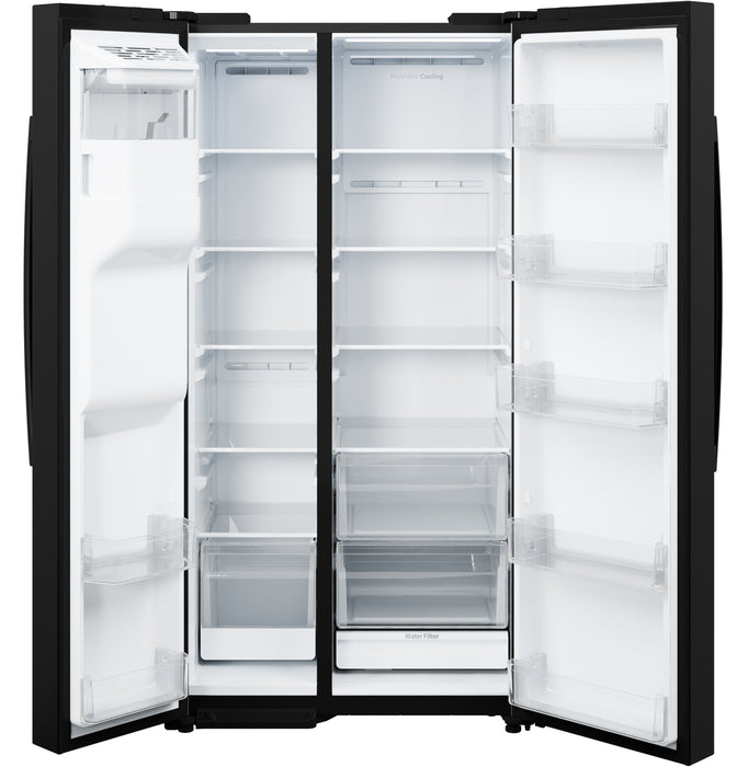 GE® 27.9 Cu. Ft. Side-By-Side Refrigerator with Extra Tall Dispenser and In-Door Icemaker GSS28NGYBB - FAMSA Furniture (TX)