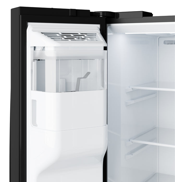 GE® 27.9 Cu. Ft. Side-By-Side Refrigerator with Extra Tall Dispenser and In-Door Icemaker GSS28NGYBB - FAMSA Furniture (TX)
