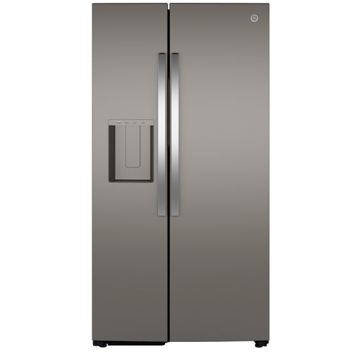 GE® 27.9 Cu. Ft. Side-By-Side Refrigerator with Extra Tall Dispenser and In-Door Icemaker GSS28NGYBB - FAMSA Furniture (TX)