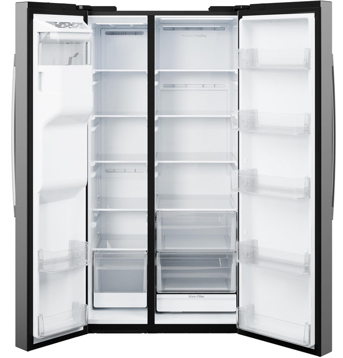 GE® 27.9 Cu. Ft. Side-By-Side Refrigerator with Extra Tall Dispenser and In-Door Icemaker GSS28NYYFS - FAMSA Furniture (TX)