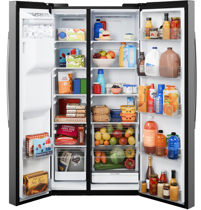 GE® 27.9 Cu. Ft. Side-By-Side Refrigerator with Extra Tall Dispenser and In-Door Icemaker GSS28NYYFS - FAMSA Furniture (TX)