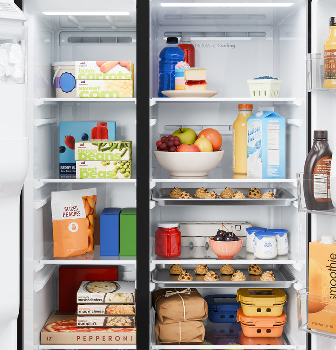 GE® 27.9 Cu. Ft. Side-By-Side Refrigerator with Extra Tall Dispenser and In-Door Icemaker GSS28NYYFS - FAMSA Furniture (TX)