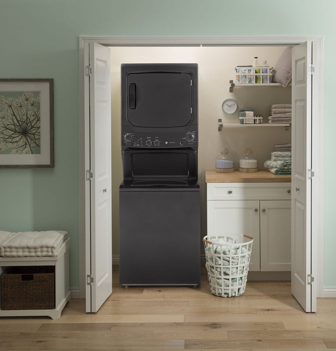 GE Unitized Spacemaker 3.8 Cu. Ft. Washer, 5.9 Cu. Ft. Dryer Diamond Gray Stack Laundry