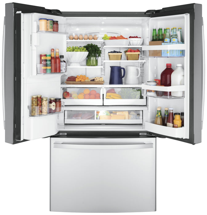 GE ENERGY STAR 22.1 Cu. Ft. Counter-Depth Fingerprint Resistant French-Door Refrigerator GYE22GYNFS - FAMSA Furniture (TX)