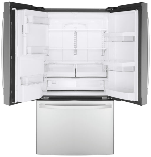 GE ENERGY STAR 22.1 Cu. Ft. Counter-Depth Fingerprint Resistant French-Door Refrigerator GYE22GYNFS - FAMSA Furniture (TX)