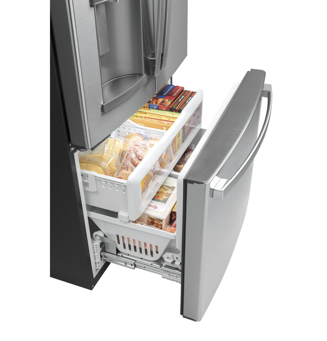 GE ENERGY STAR 22.1 Cu. Ft. Counter-Depth Fingerprint Resistant French-Door Refrigerator GYE22GYNFS - FAMSA Furniture (TX)