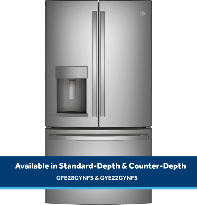 GE ENERGY STAR 22.1 Cu. Ft. Counter-Depth Fingerprint Resistant French-Door Refrigerator GYE22GYNFS - FAMSA Furniture (TX)
