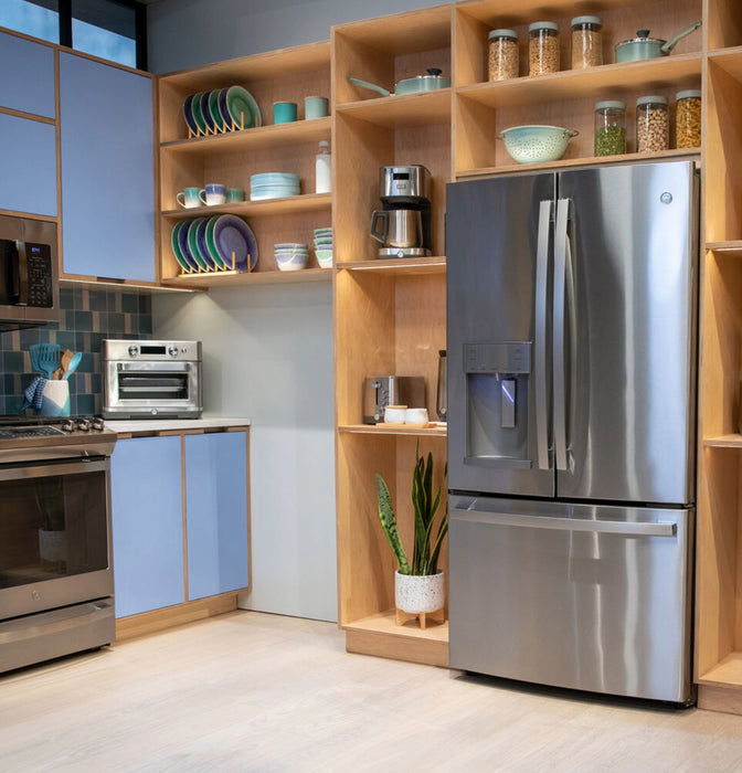GE ENERGY STAR 22.1 Cu. Ft. Counter-Depth Fingerprint Resistant French-Door Refrigerator GYE22GYNFS - FAMSA Furniture (TX)