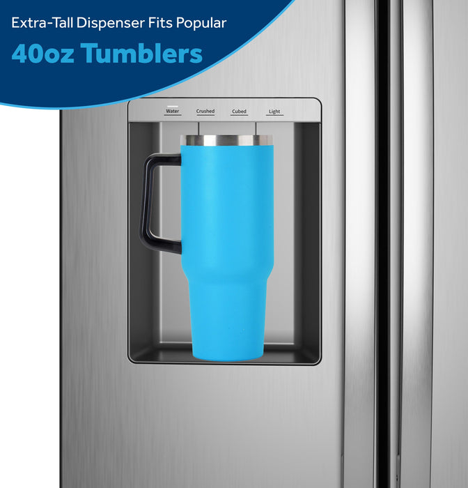 GE® 23.5 Cu. Ft. Counter-Depth Side-By-Side Refrigerator with LED Light Walls and Extra Tall Dispenser GZS24PYYFS