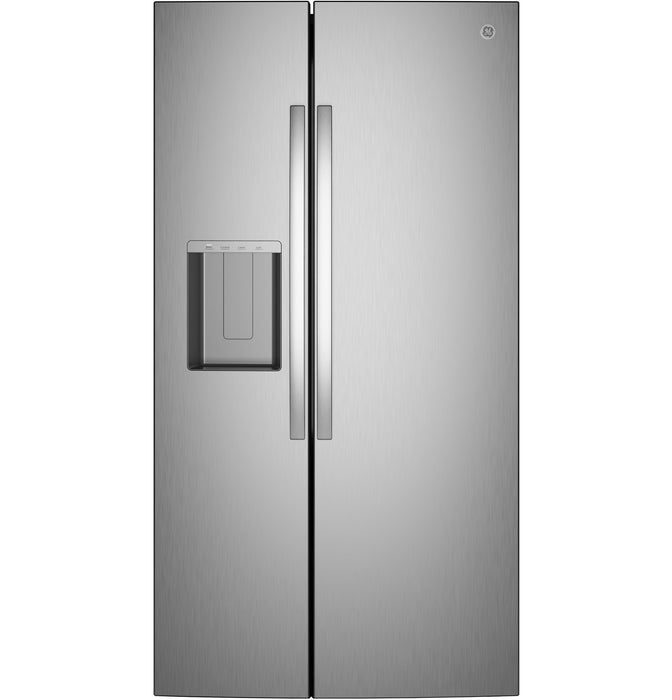 GE® 23.5 Cu. Ft. Counter-Depth Side-By-Side Refrigerator with LED Light Walls and Extra Tall Dispenser GZS24PYYFS