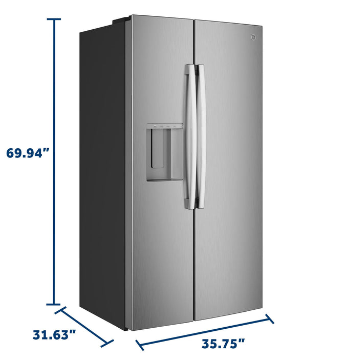 GE® 23.5 Cu. Ft. Counter-Depth Side-By-Side Refrigerator with LED Light Walls and Extra Tall Dispenser GZS24PYYFS