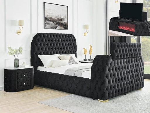 BED K W/FIREPLACE,TV LIFT BLK - FAMSA Furniture (TX)