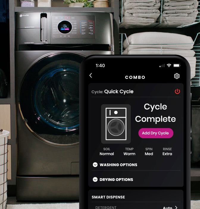 GE Profile ENERGY STAR 4.8 cu. ft. Capacity UltraFast Combo with Ventless Inverter Heat Pump Technology Washer/Dryer PFQ97HSPVDS