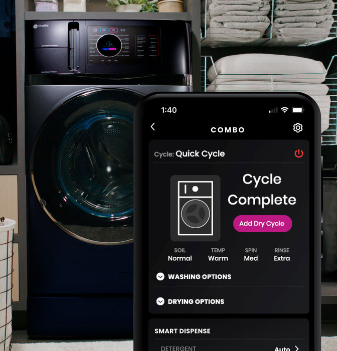 GE Profile™ ENERGY STAR® 4.8 cu. ft. Capacity UltraFast Combo with Ventless Inverter Heat Pump Technology Washer/Dryer PFQ97HSPVRS