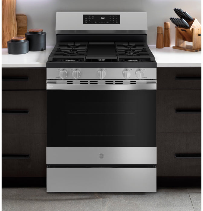 GE Profile™ 30” Smart Free-Standing Gas Convection Range with No Preheat Air Fry and EasyWash™ Oven Tray PGF700AYFS