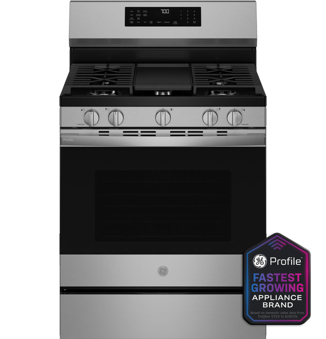 GE Profile™ 30” Smart Free-Standing Gas Convection Range with No Preheat Air Fry and EasyWash™ Oven Tray PGF700AYFS