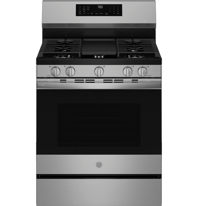 GE Profile™ 30” Smart Free-Standing Gas Convection Range with No Preheat Air Fry and EasyWash™ Oven Tray PGF700AYFS