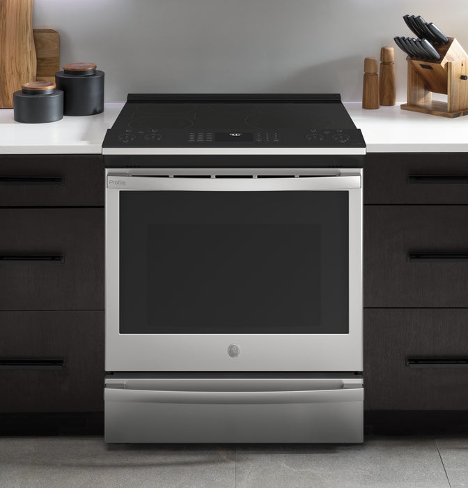 GE Profile™ 30" Smart Slide-In Electric Convection Fingerprint Resistant Range with No Preheat Air Fry PSS93YPFS