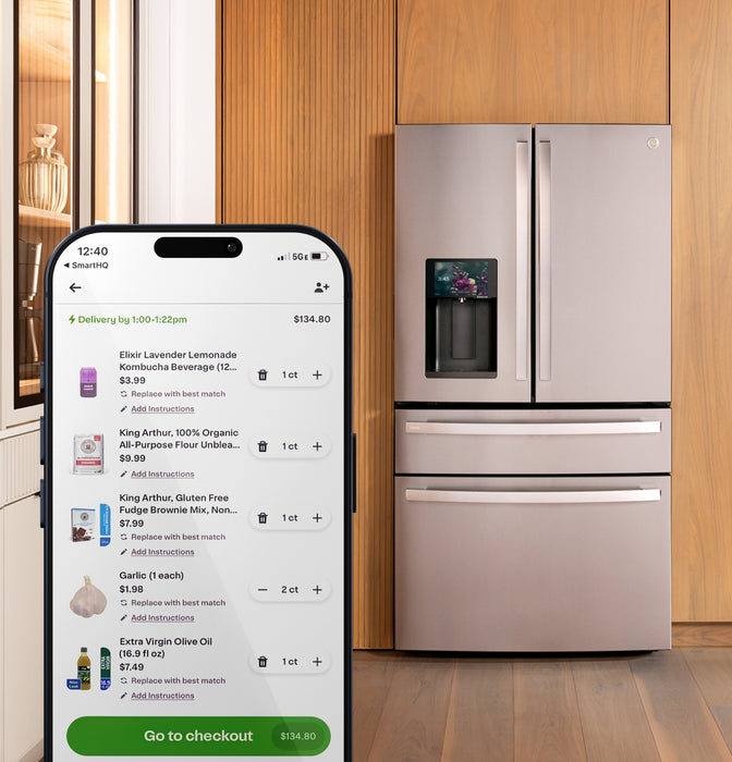 GE Profile™ ENERGY STAR® 22.4 Cu. Ft. Smart Counter-Depth 4-Door French-Door Refrigerator with Kitchen Assistant™ PXD22HYYFS