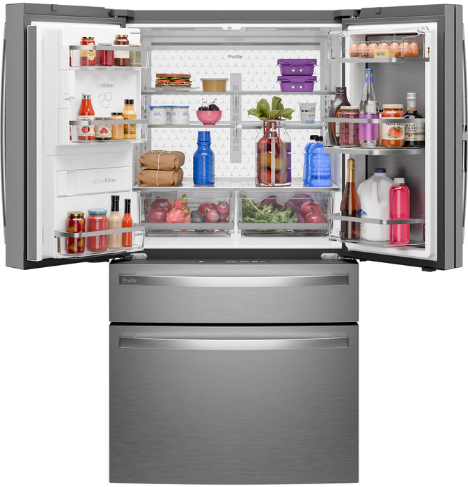 GE Profile™ ENERGY STAR® 22.4 Cu. Ft. Smart Counter-Depth 4-Door French-Door Refrigerator with Kitchen Assistant™ PXD22HYYFS