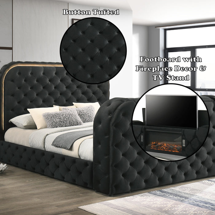 Kana Queen Bed w/LED, Fireplace & TV Cabinet - Image 6