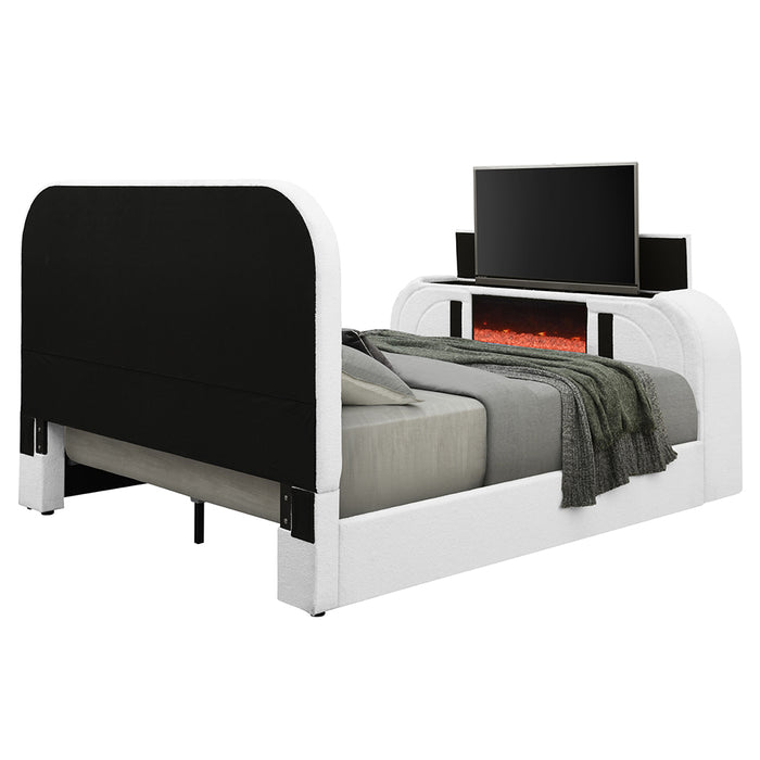 Shelyn EK Bed w/LED, TV Cabinet, Fireplace & Bluetooth - Image 5