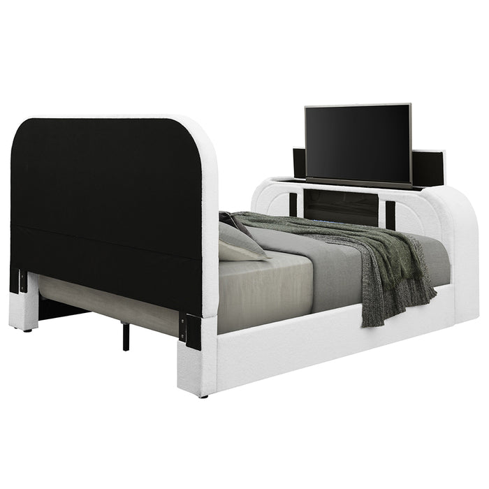 Shelyn Queen Bed w/LED, TV Cabinet, Fireplace & Bluetooth - Image 4
