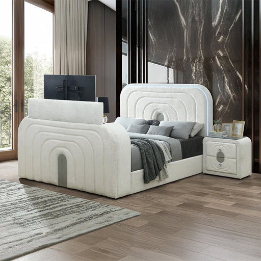 Shelyn Queen Bed w/LED, TV Cabinet, Fireplace & Bluetooth - Image 9