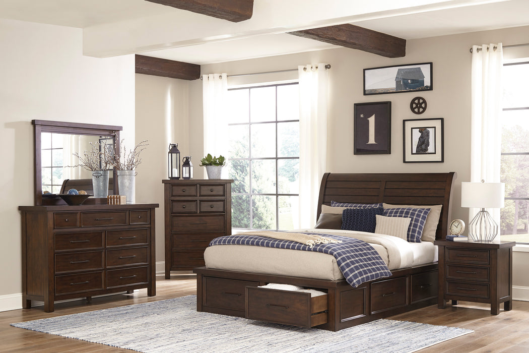 Logandale Queen Platform Bed with Footboard Storage in Brown - 1559-1 - FAMSA Furniture (TX)